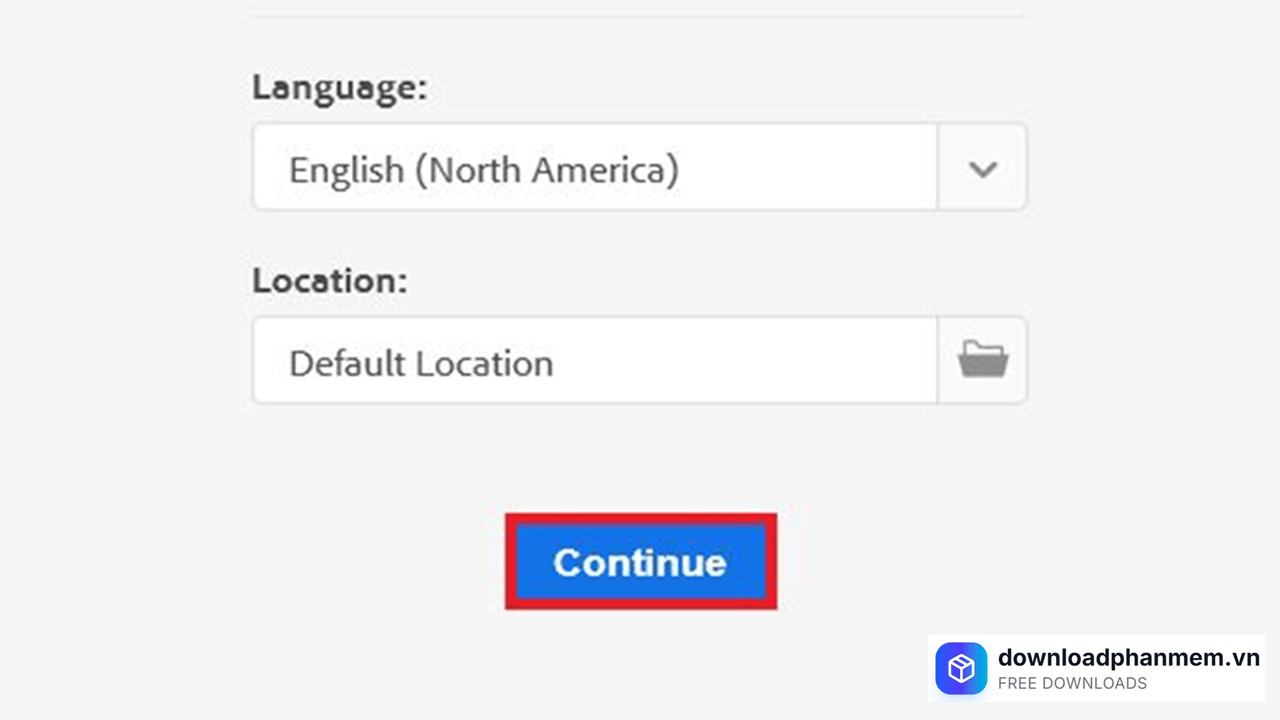 Chọn ngôn ngữ sử dụng và nhấn Continue