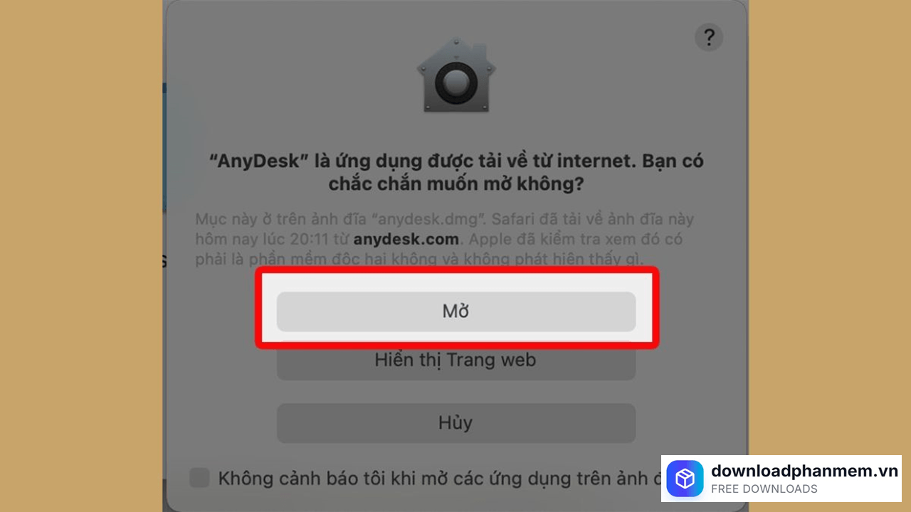Nhấn Mở để sử dụng phần mềm