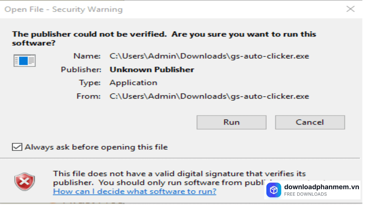 Nhấn Run để cài đặt phần mềm