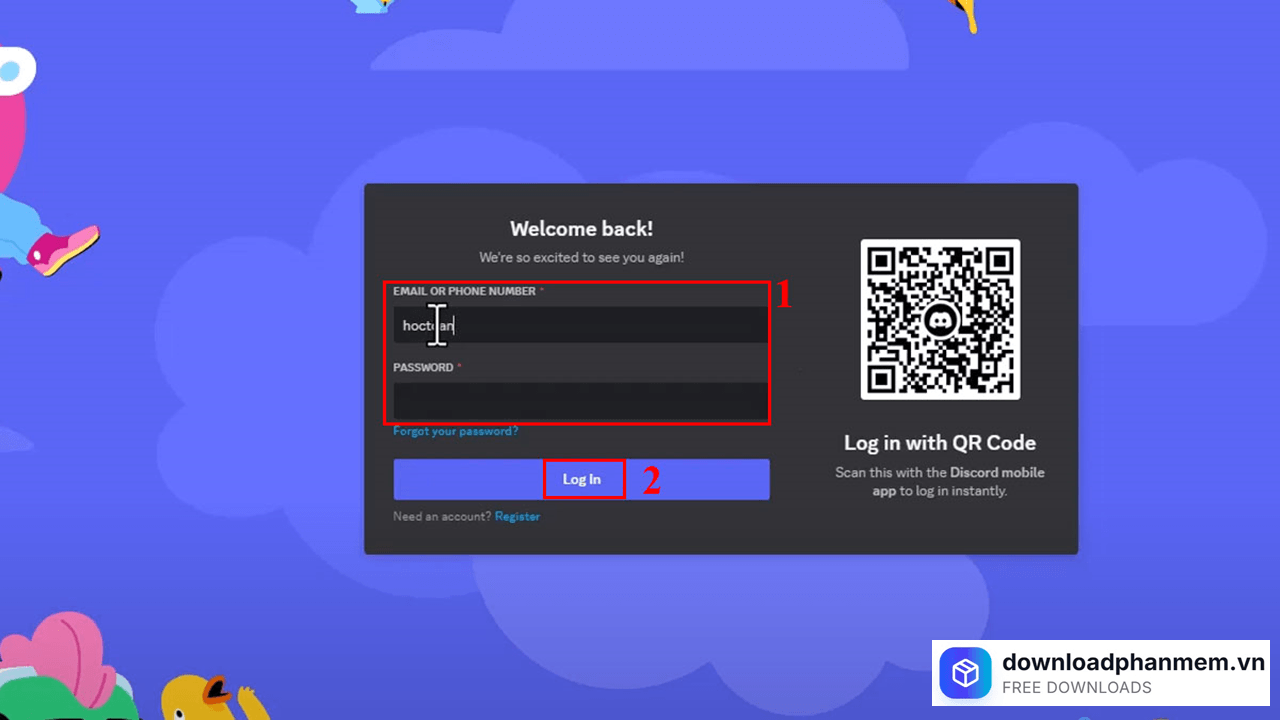 Nhấn Log in truy cập vào phần mềm