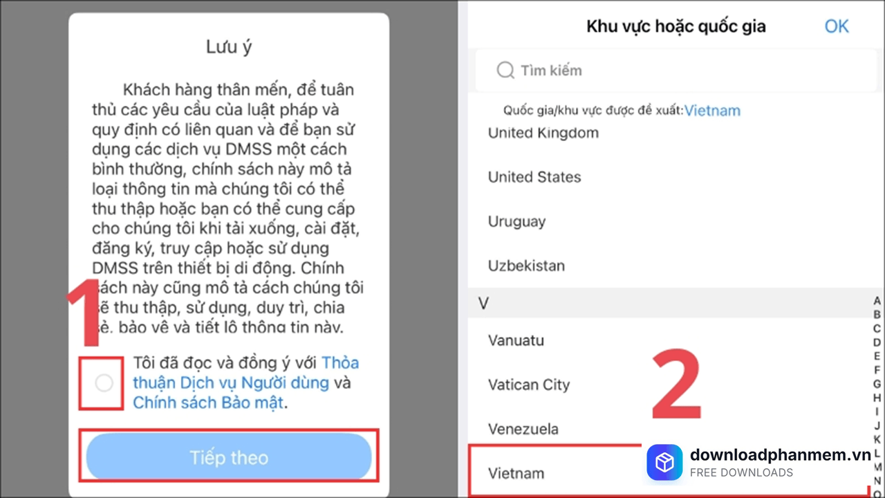Đồng ý thoả thuận và chọn quốc gia