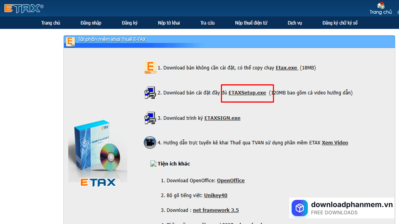 Nhấn tải xuống phần mềm eTax