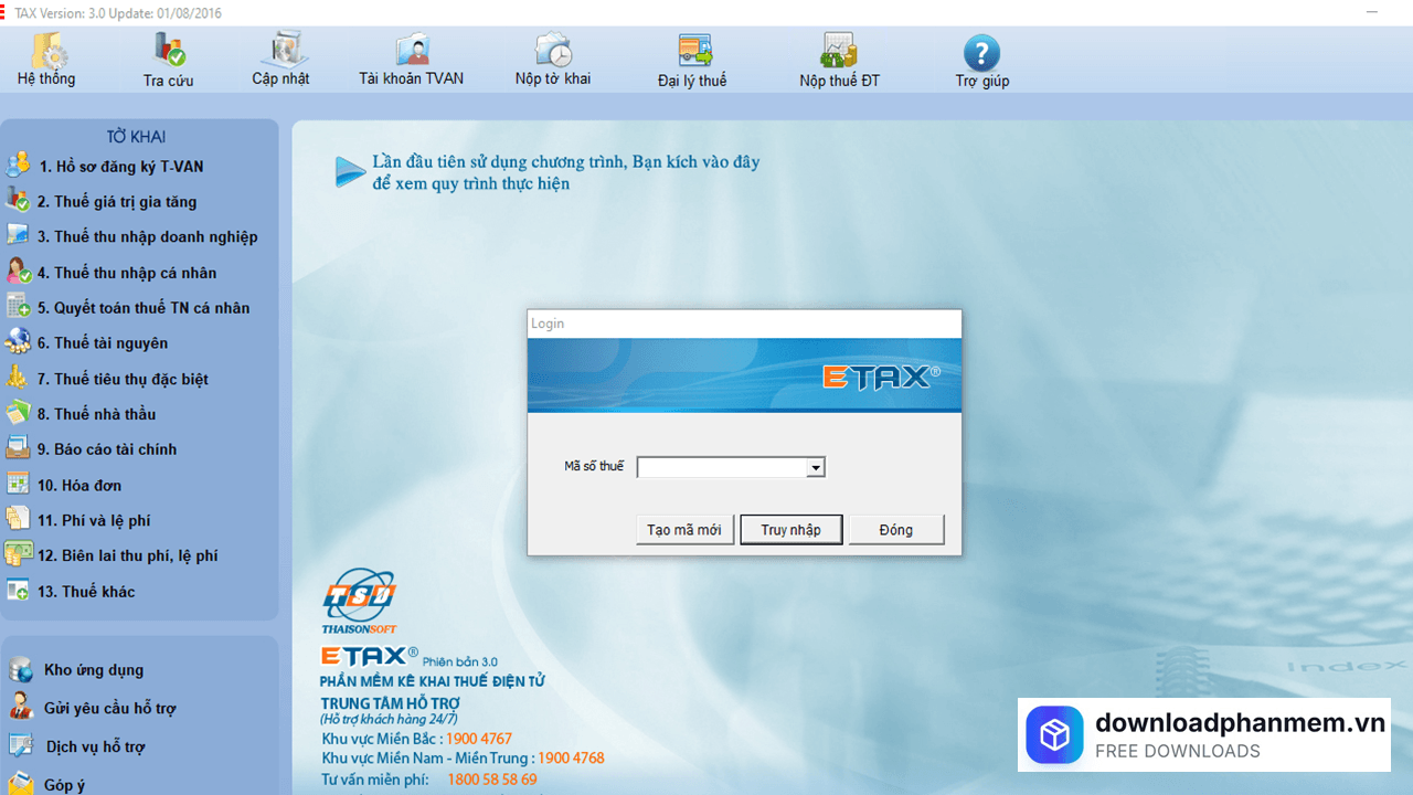 Giao diện phần mềm eTax