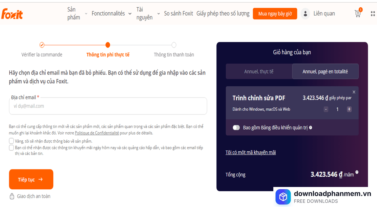 Nhập Email và nhấn Tiếp tục