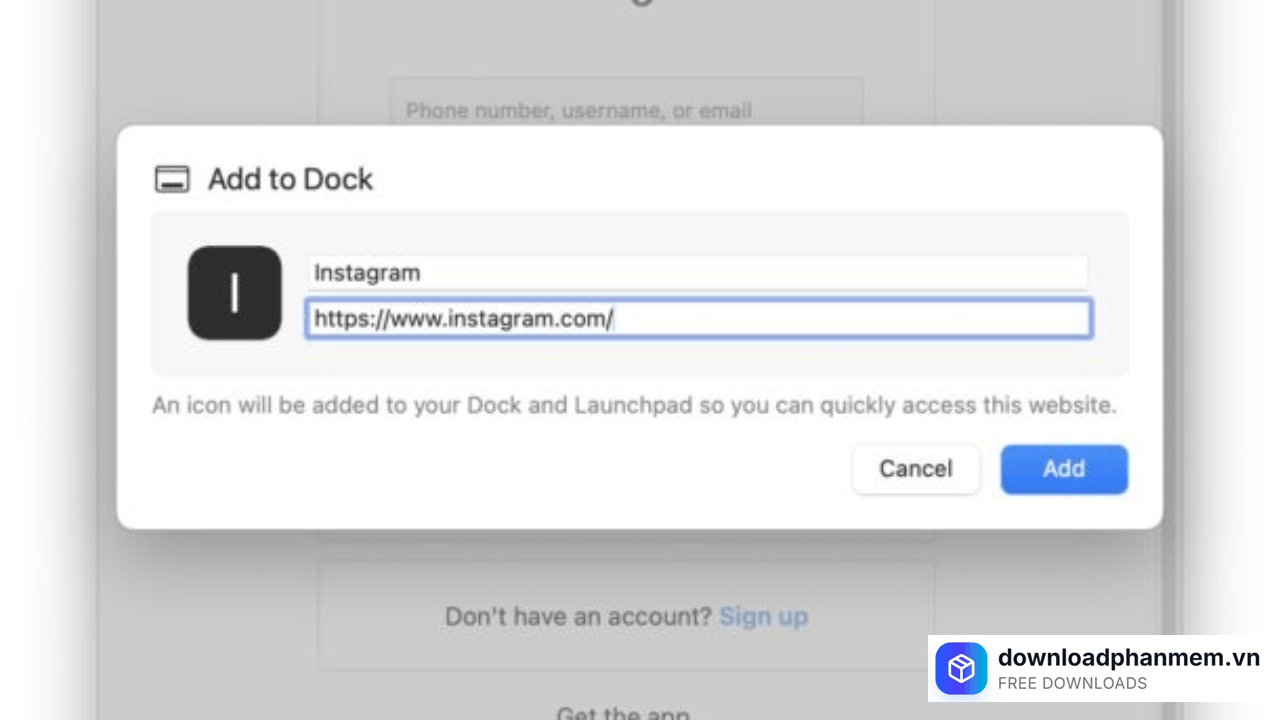 Dán trang web Instagram vào mục Add to Dock Dán trang web Instagram vào mục Add to Dock
