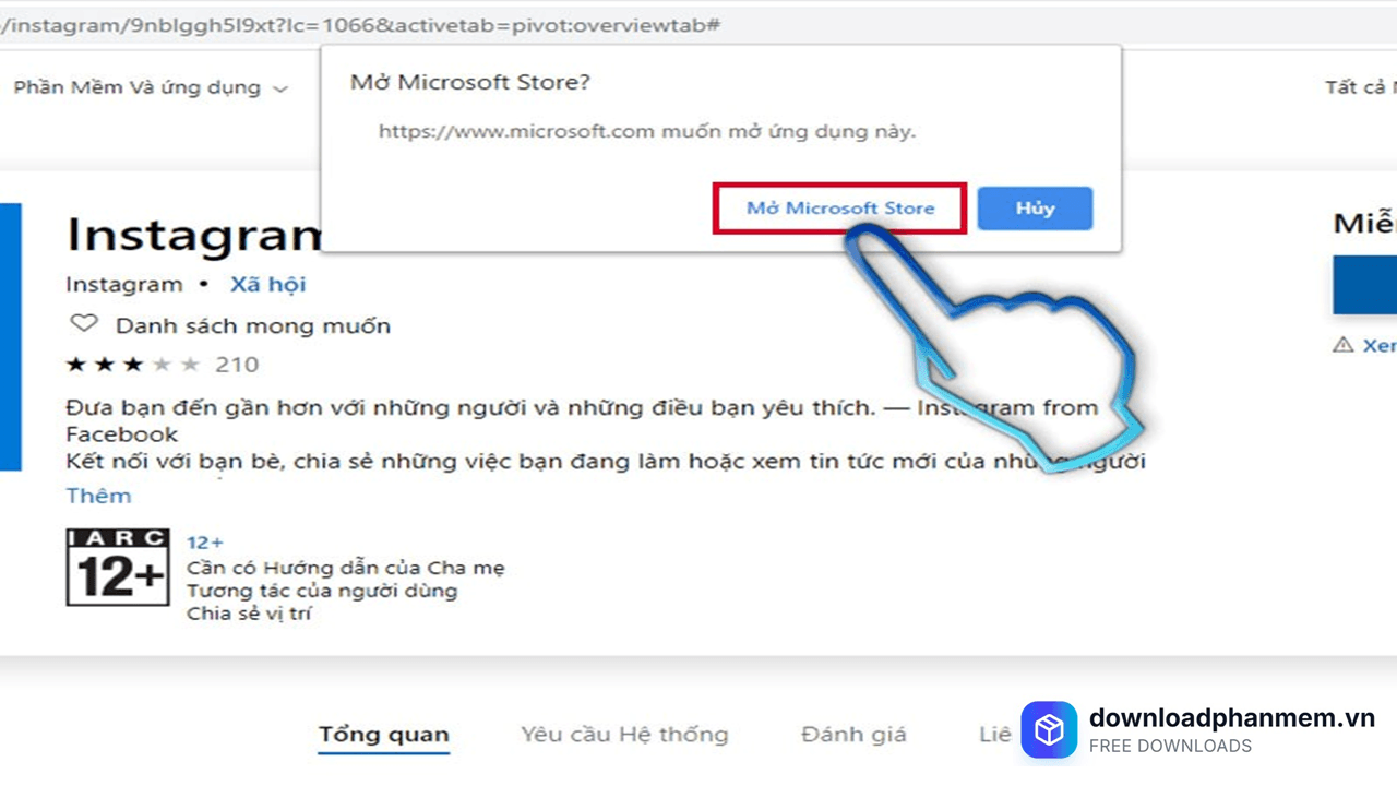 Nhấn mở Microsoft Store Nhấn mở Microsoft Store