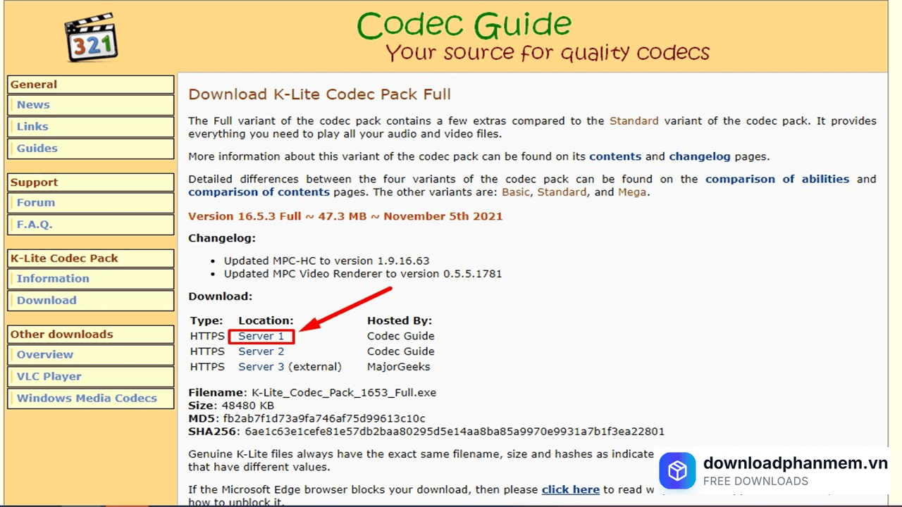 Nhấn tải Server phù hợp