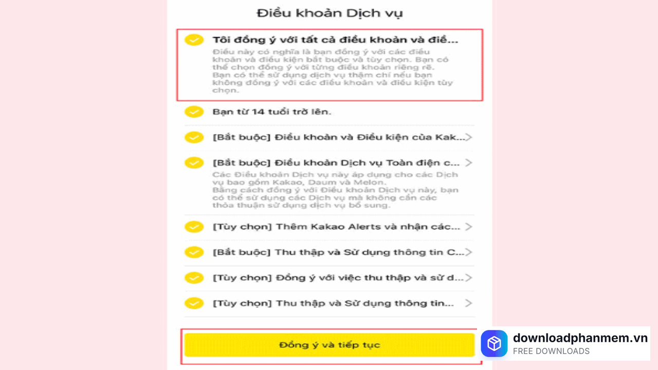 Đồng ý điều khoản ứng dụng