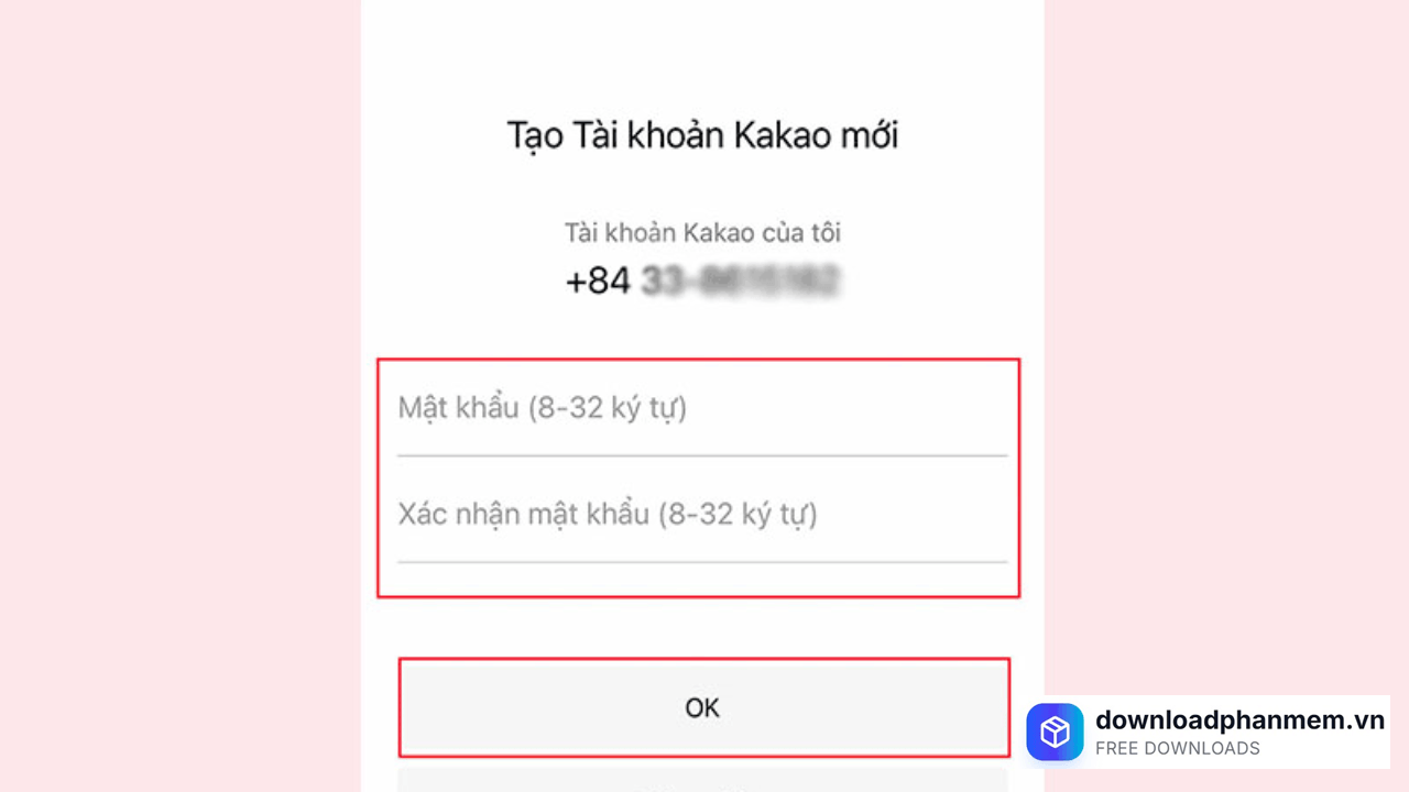 Nhập mật khẩu đăng ký tài khoản thành công