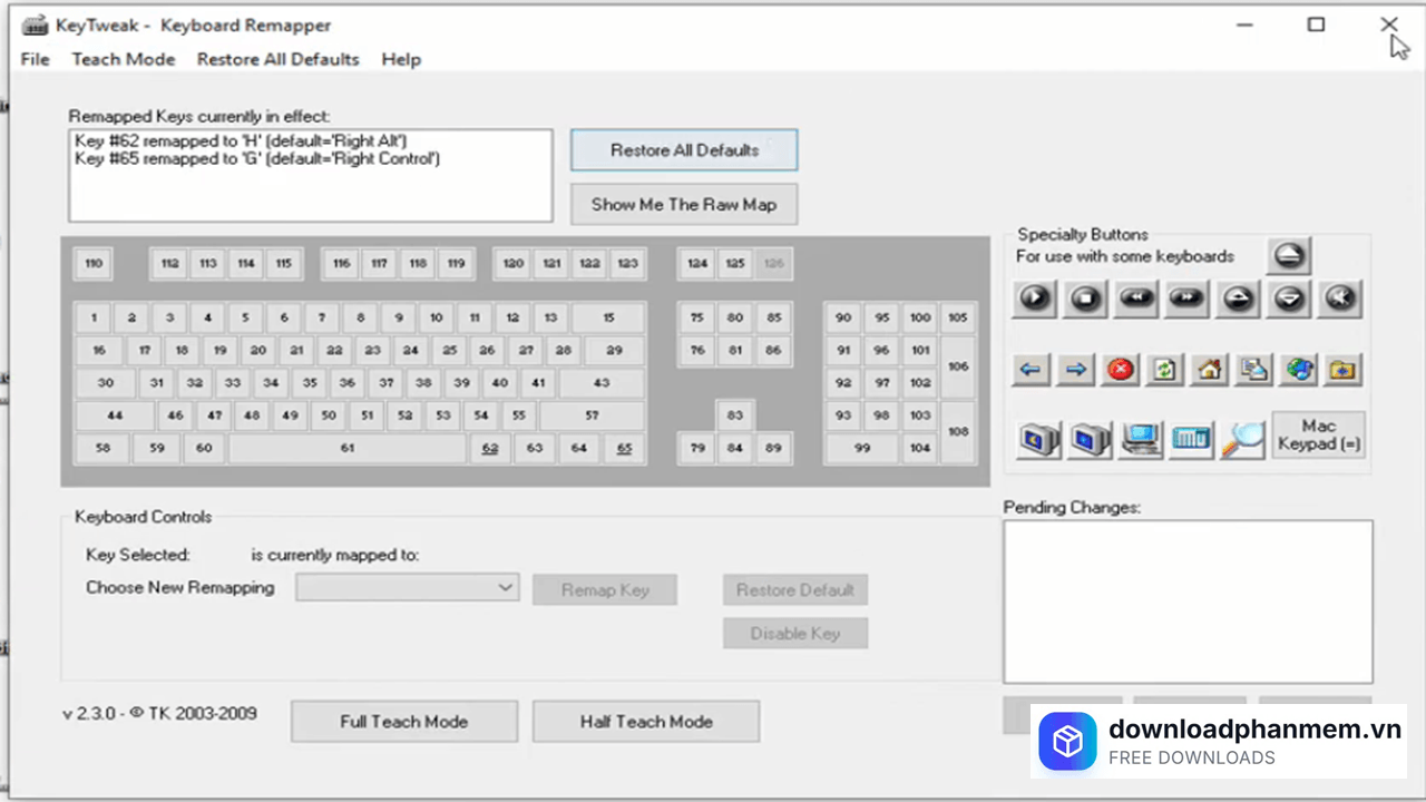 Giao diện chính phần mềm KeyTweak