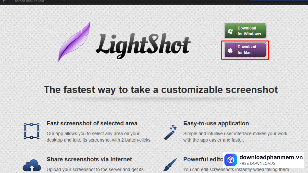 Hoặc tải xuống Lightshot theo link trang chủ