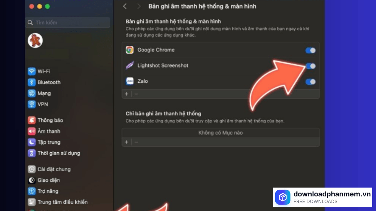 Bật quyền truy cập Lightshot