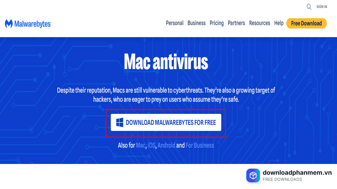 Nhấn mục Download Malwarebytes for free