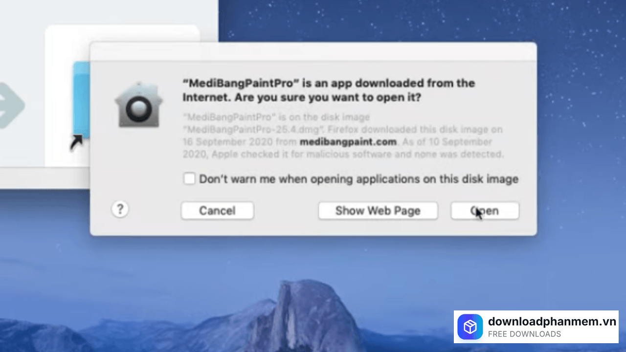 Nhấn Open để mở phần mềm