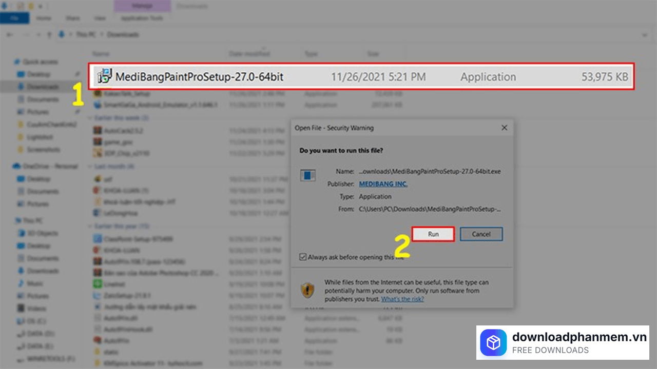 Khởi chạy tệp vừa tải xuống