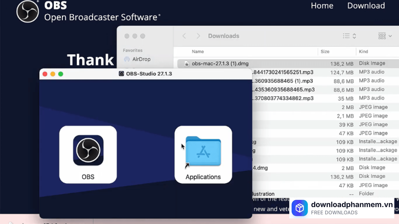 Chọn tệp OBS vào Applications