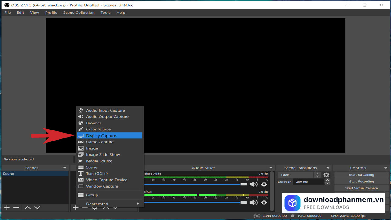 Chọn mục Display Capture