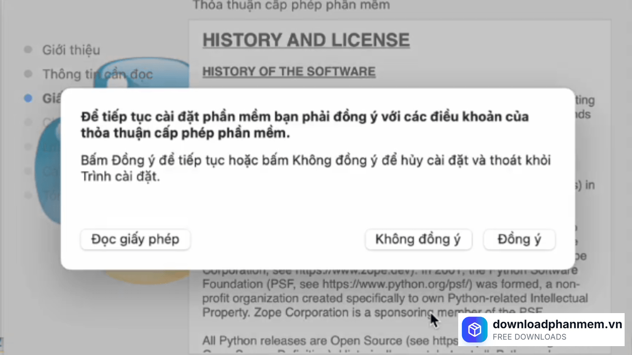 Nhấn Đồng ý để cài đặt phần mềm