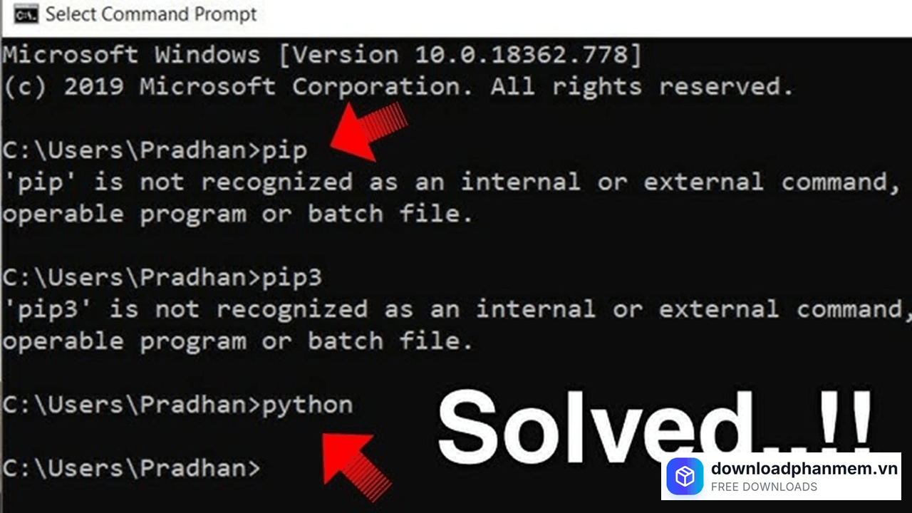 loi python is not recognized as an internal or external command