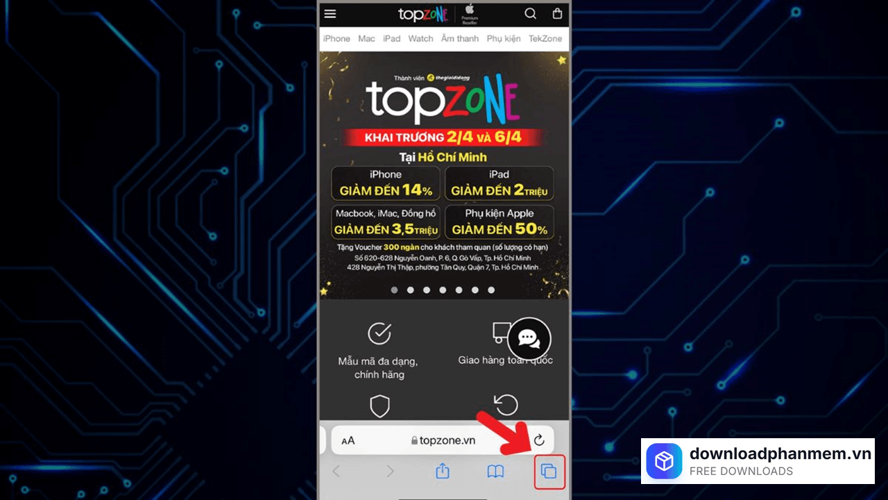 Nhấn vào biểu tượng Tab Nhấn vào biểu tượng Tab