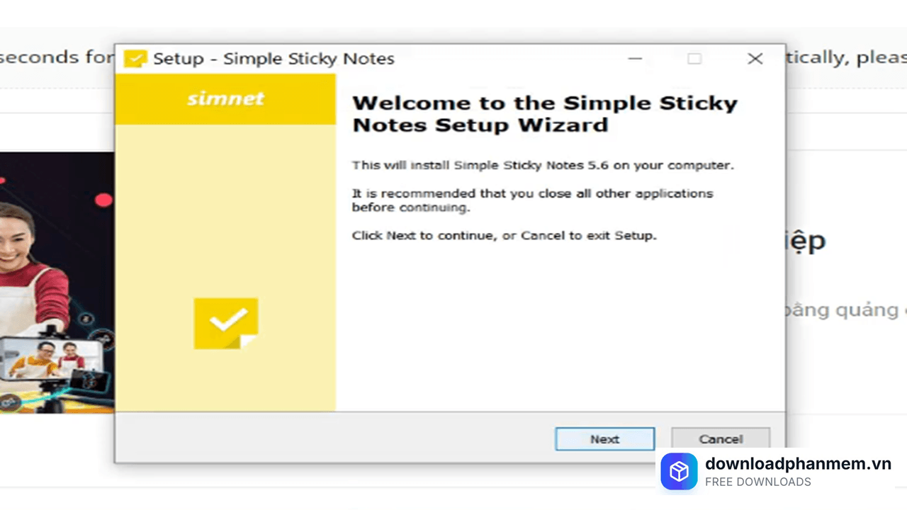 Nhấn Next để tiếp tục quá trình cài đặt