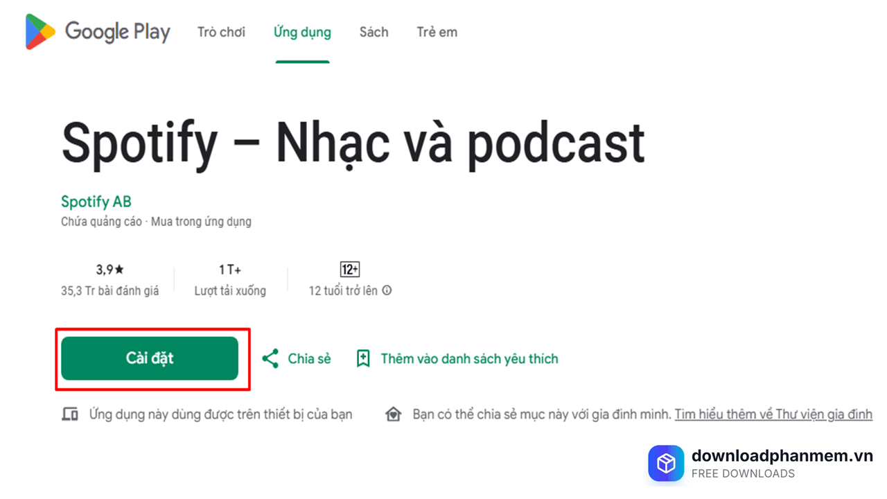 Nhấn Cài đặt tại CH Play