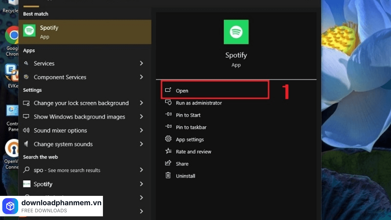 Tại biểu tượng Spotify nhấn Open