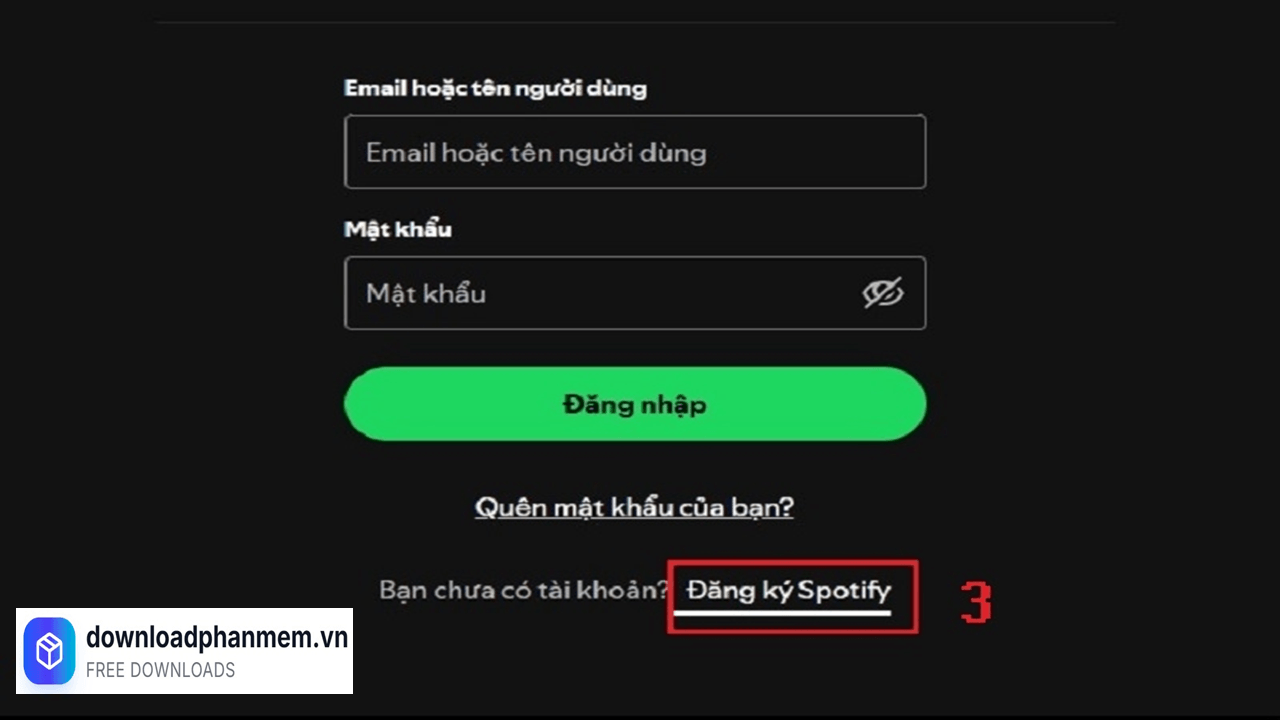 Nhấn đăng ký tài khoản Spotify
