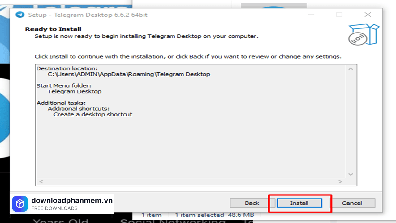 Nhấn Install cài đặt phần mềm