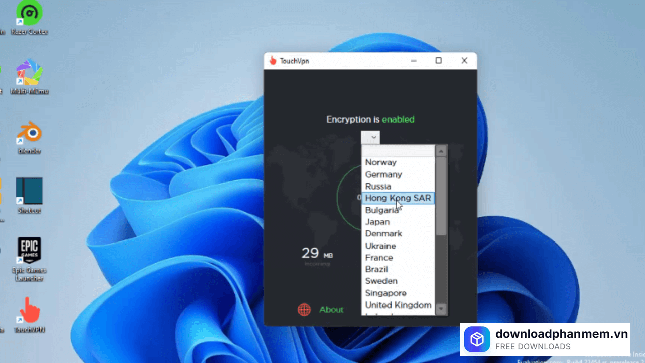 Chọn quốc gia muốn kết nối