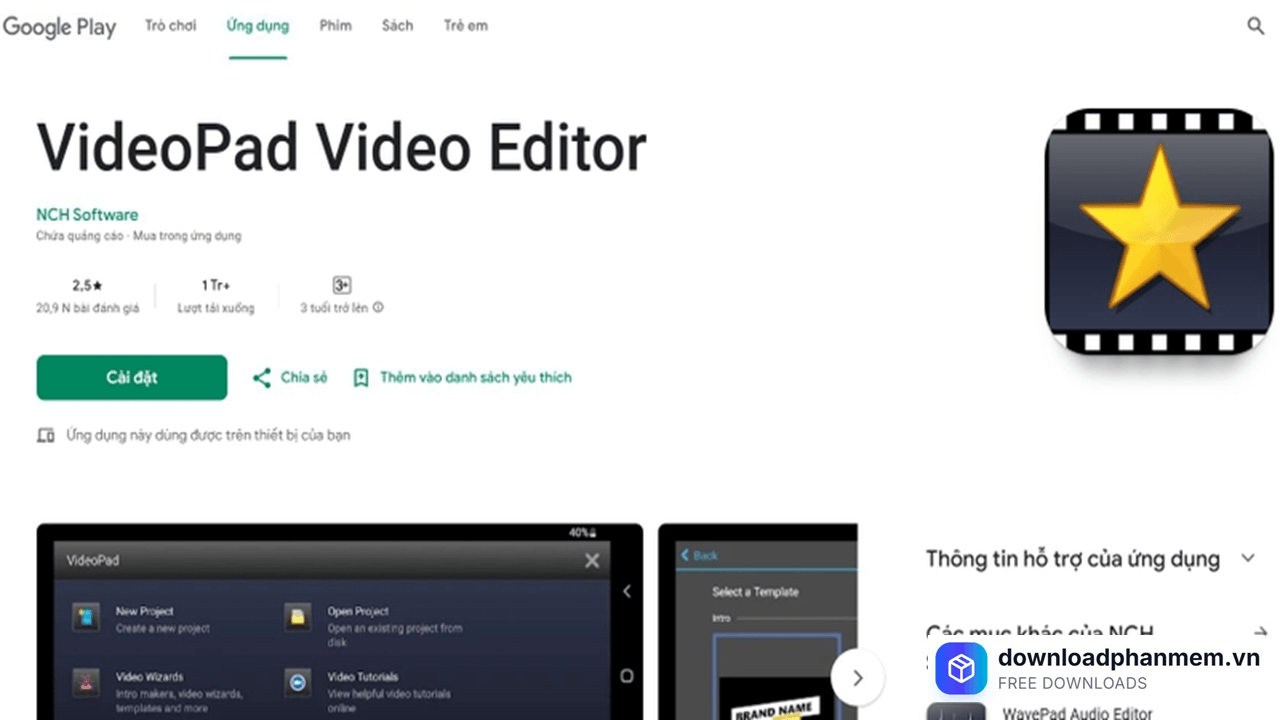 huong dan tai va cai dat&nbsp;videopad video editor cho android