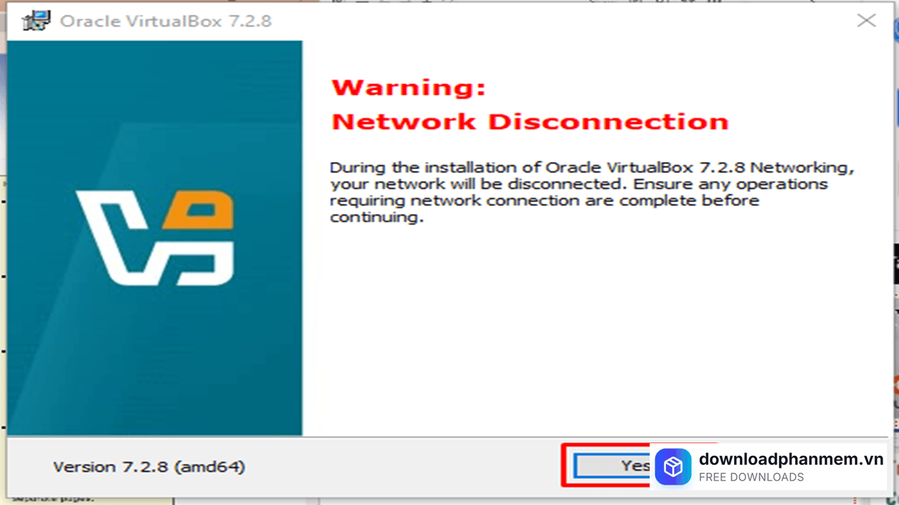 Mục cảnh báo tiếp tục nhấn Next