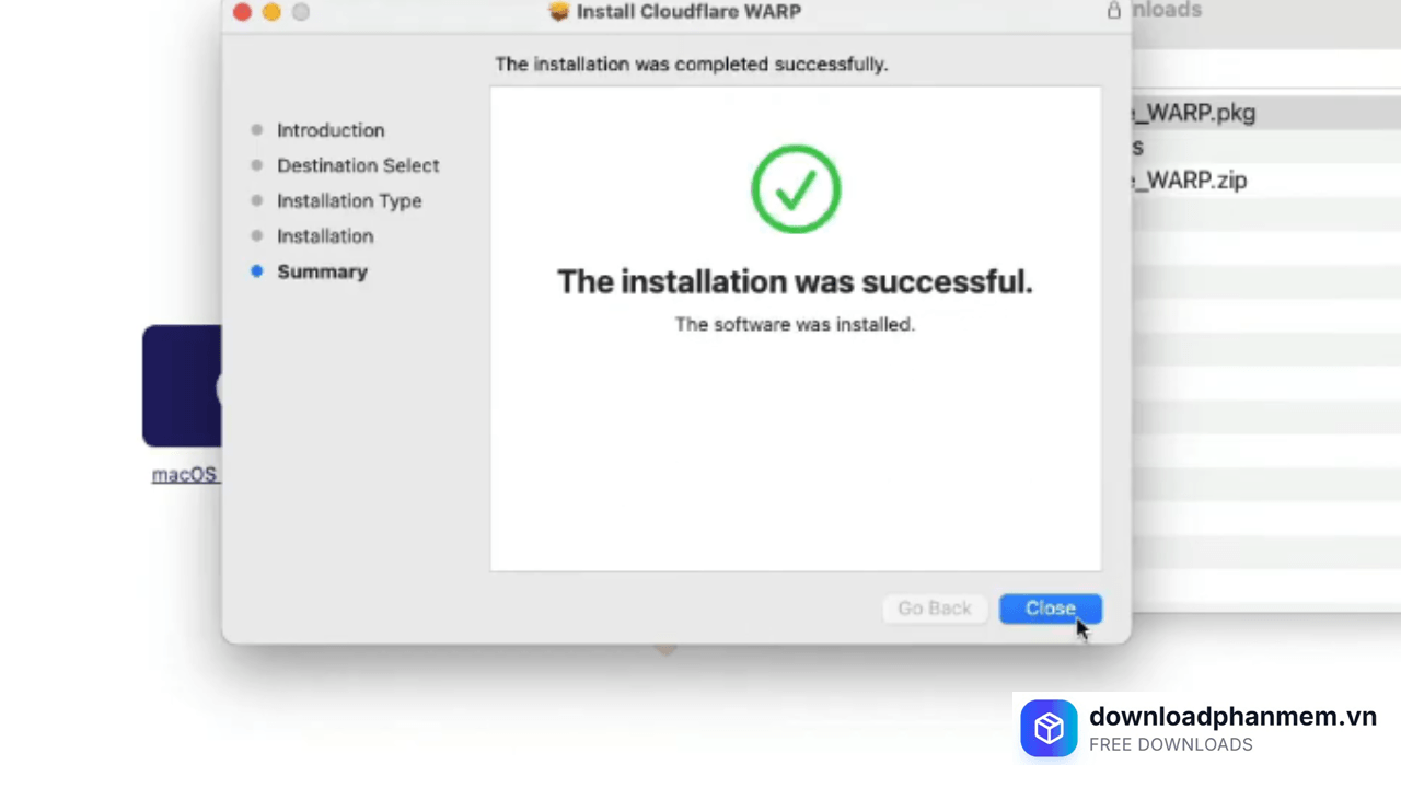 Giao diện cài đặt thành công