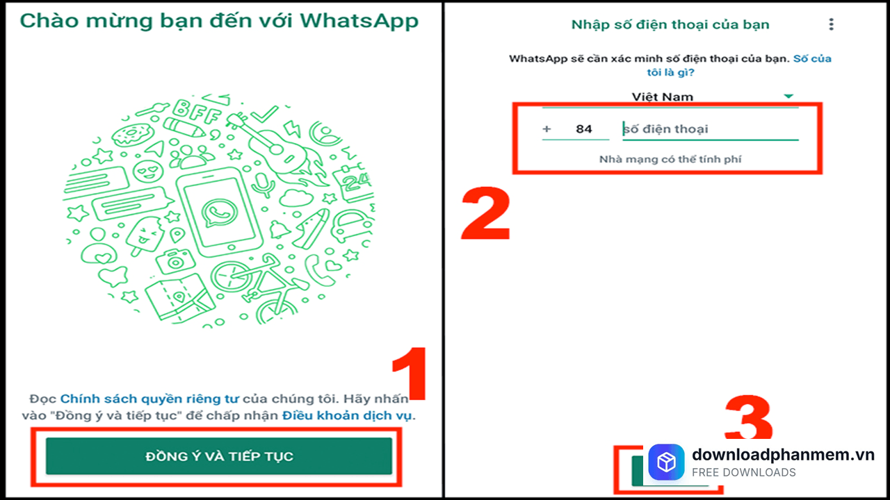 Đồng ý tải xuống và nhập số điện thoại
