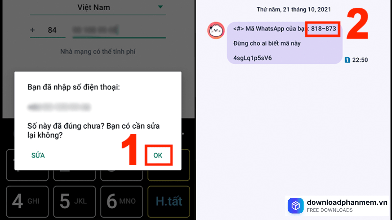 Nhấn Ok mã OTP sẽ gửi về máy của bạn