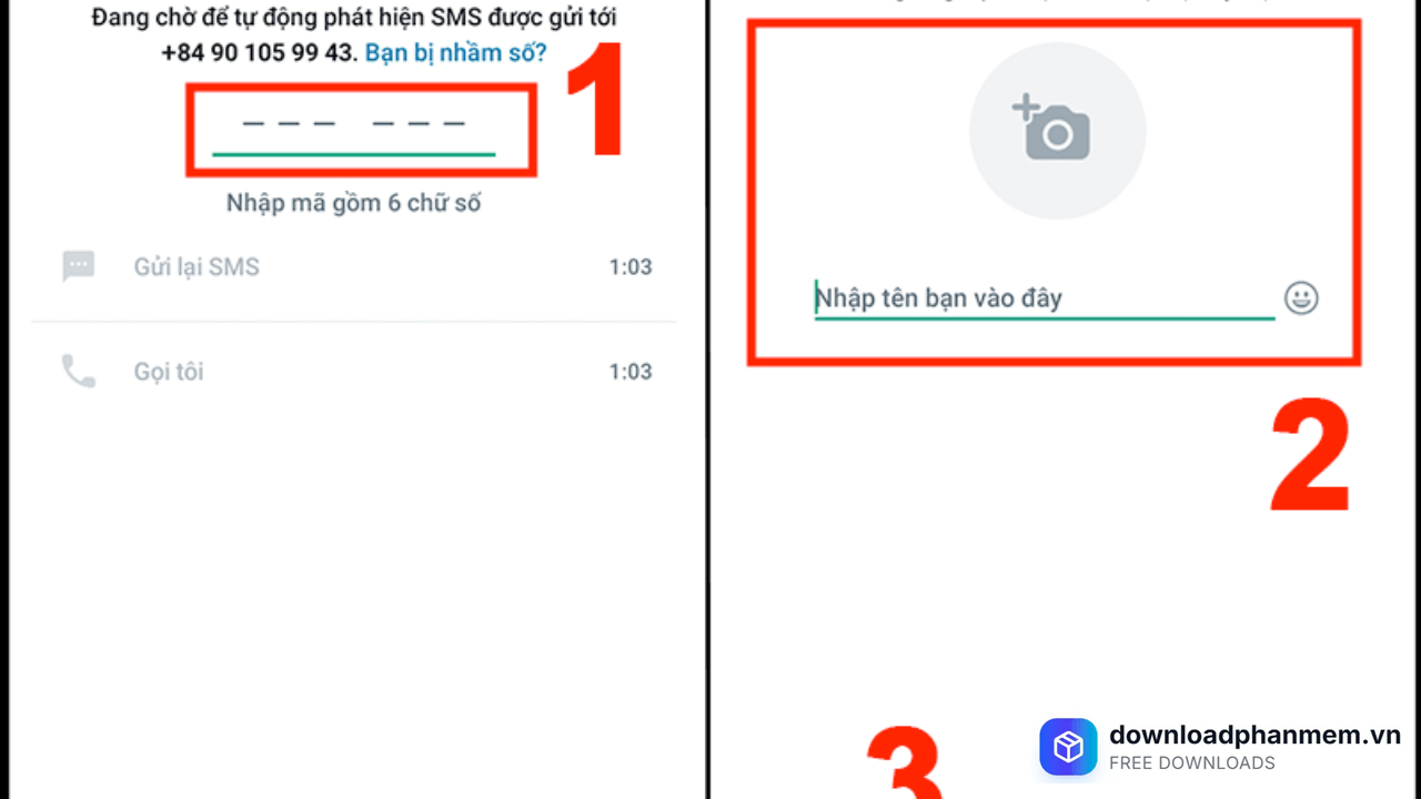 Nhập mã OTP và cài đặt tên 