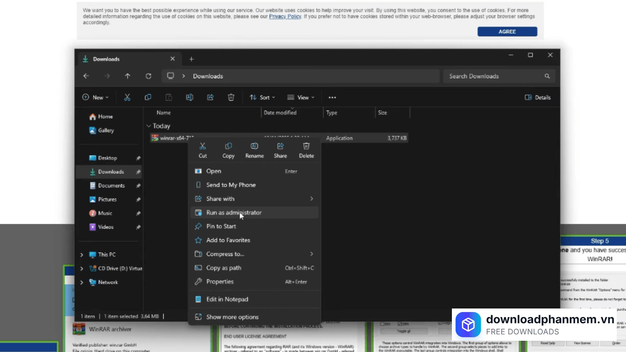 Chọn Run.... để giải nén phần mềm