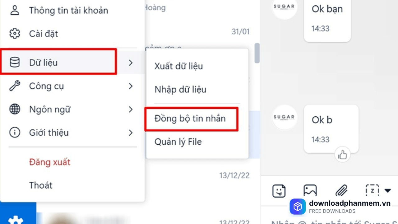 Chọn mục Đồng bộ tin nhắn