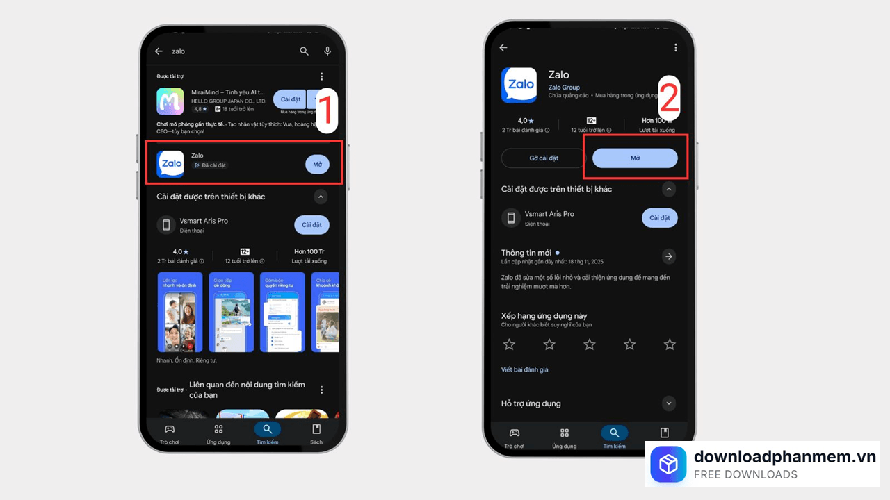 Tìm kiếm Zalo trong CH Play